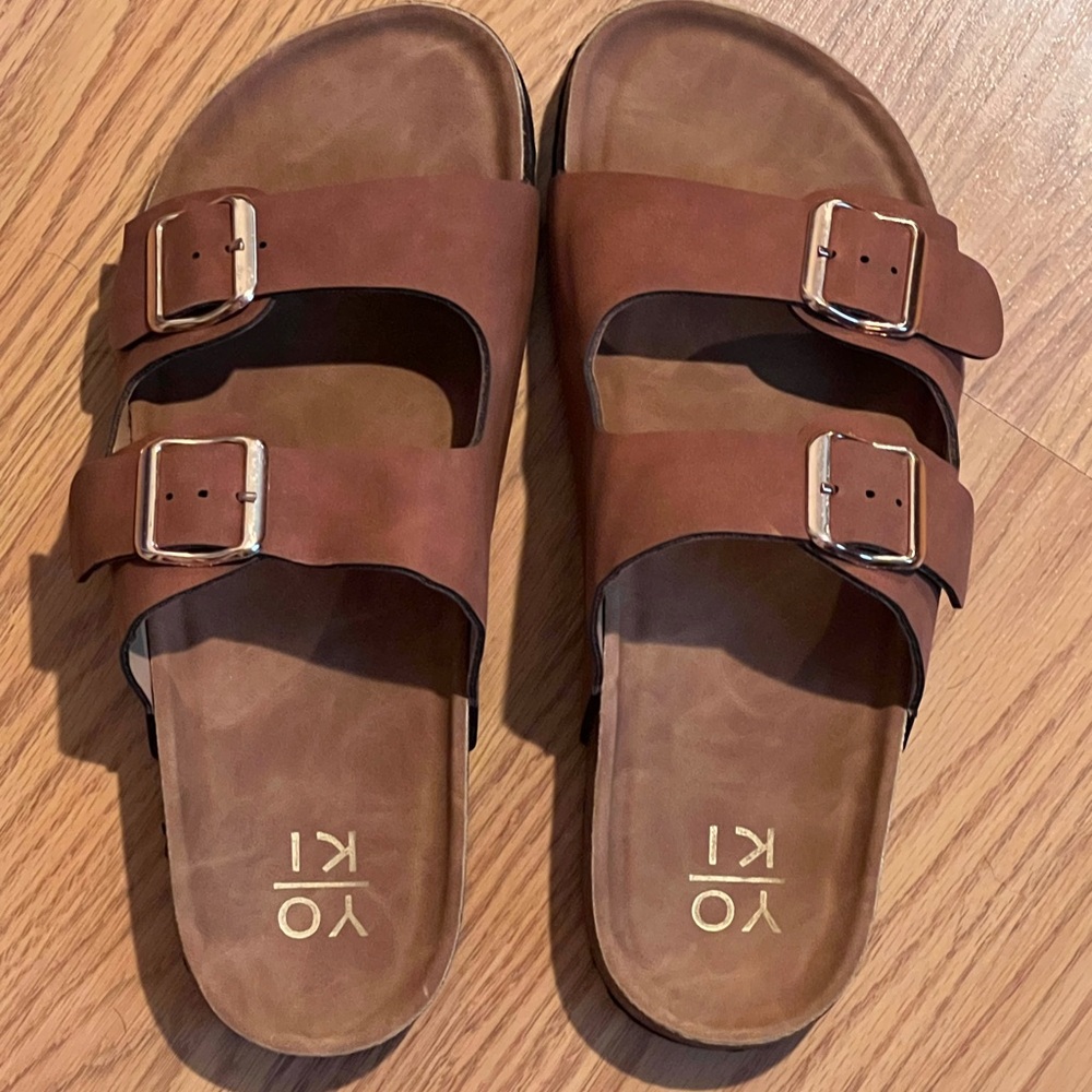 Yoki Brown Double-Buckle Sandals